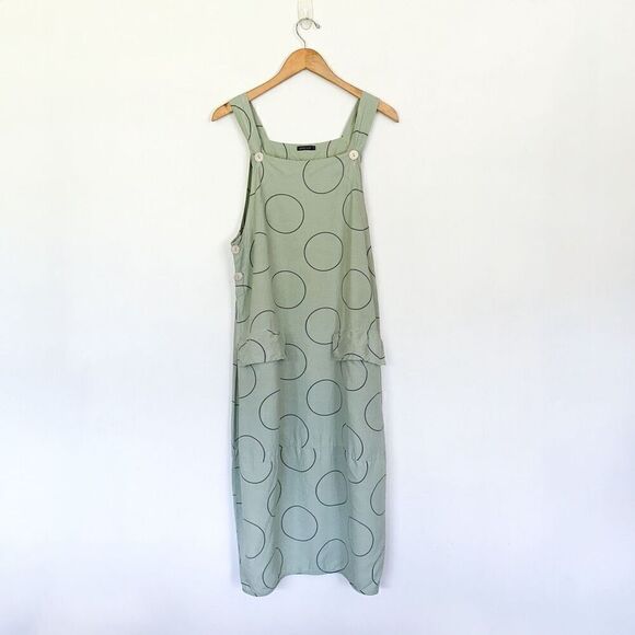 Grizas Women’s Silk Linen Blend Green Sleeveless Jumper Style Dress With All Ove - Picture 11 of 11